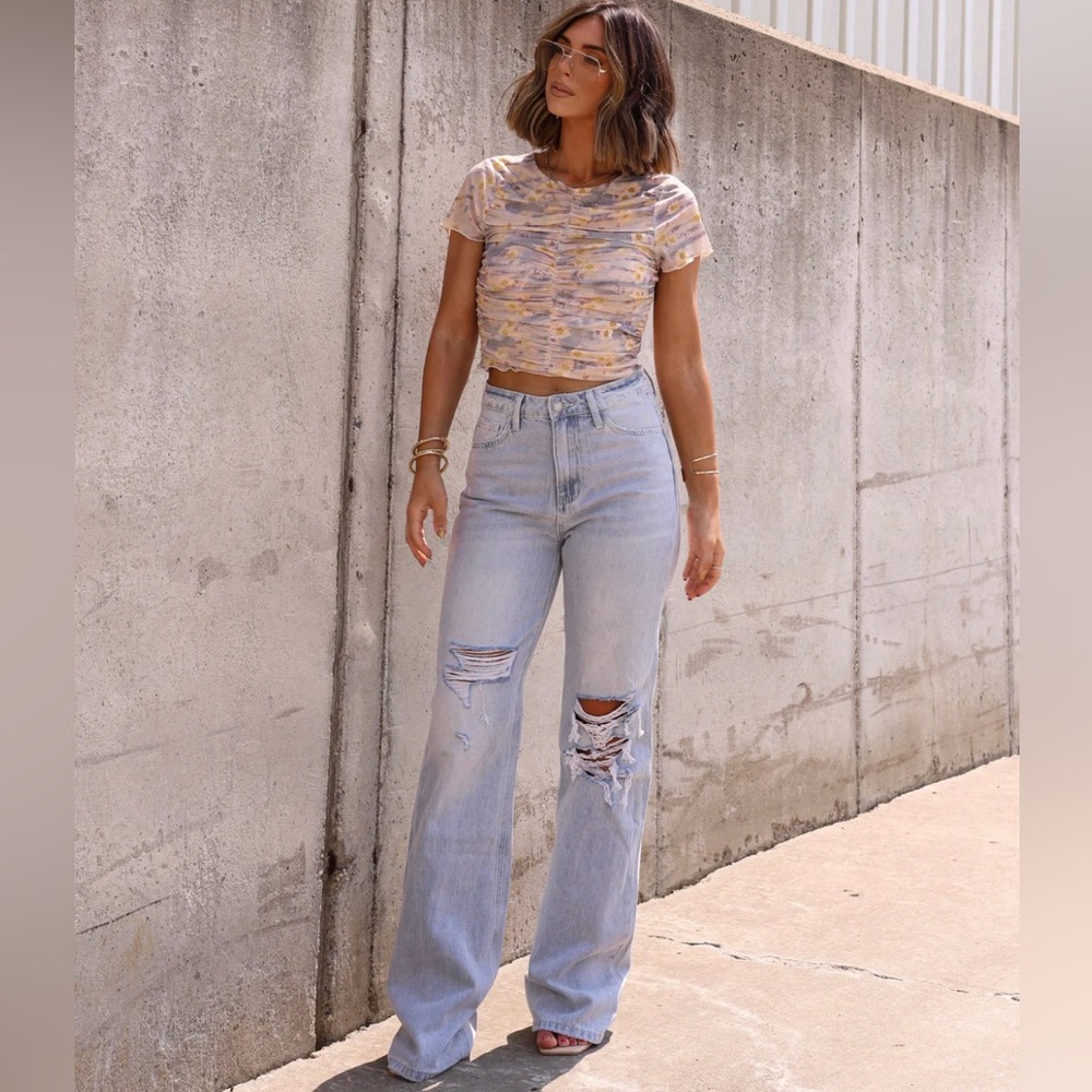 Light Blue Distressed Women's Flare Jeans